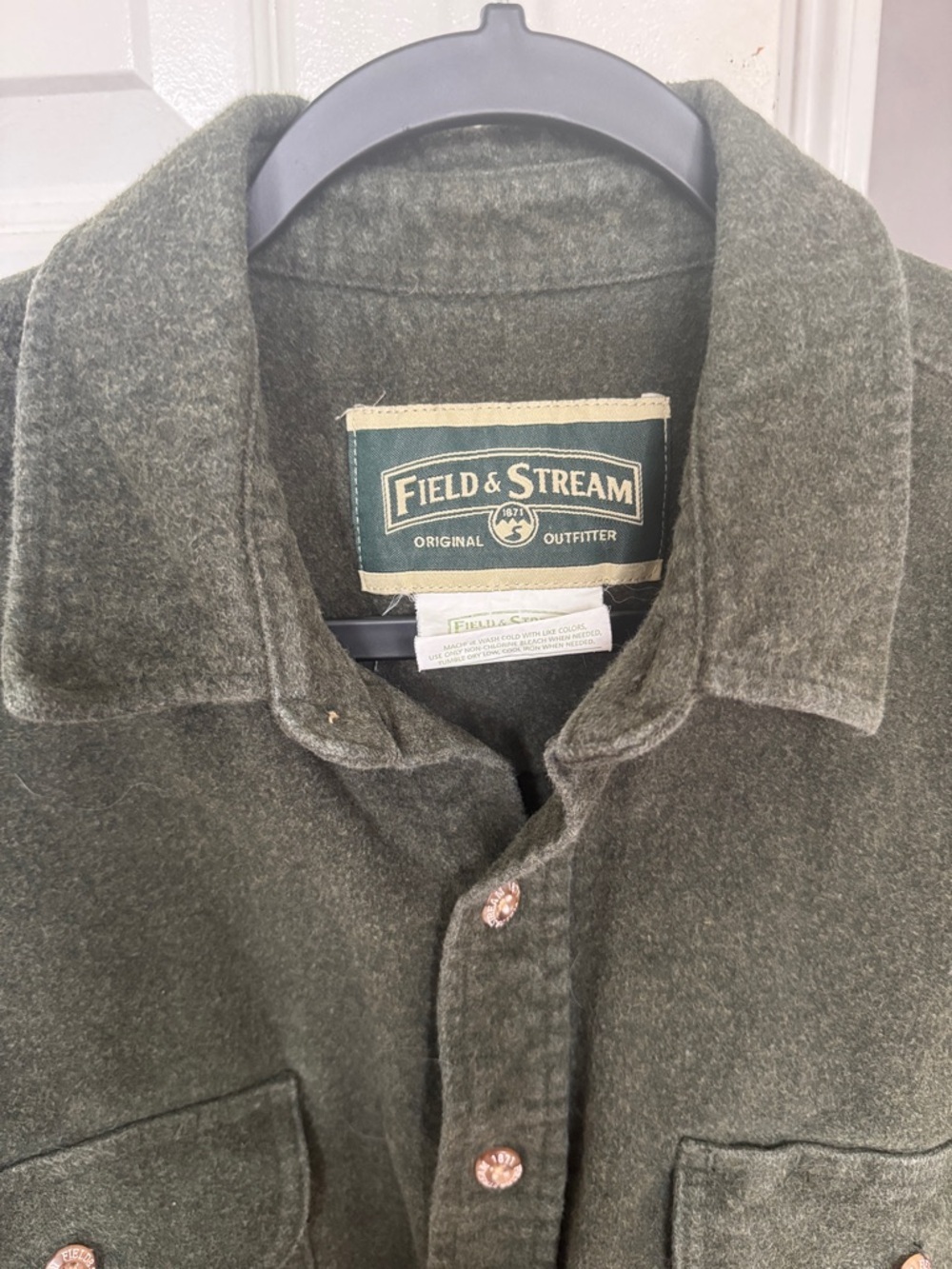 Field & Stream Button Down Shirt Large Green Flannel Workwear Outdoors Shacket - Picture 4 of 9